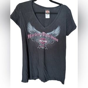 HARLEY-DAVIDSON - Black Tee with Pink and Gray Logo